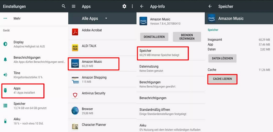 Cache der Amazon Music App lösche