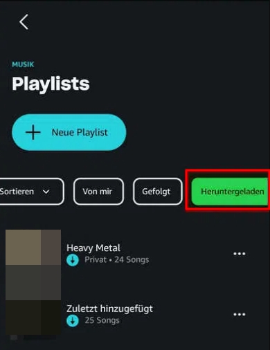 Die heruntergeladene oder gekaufte Musik in der Amazon Music App finden