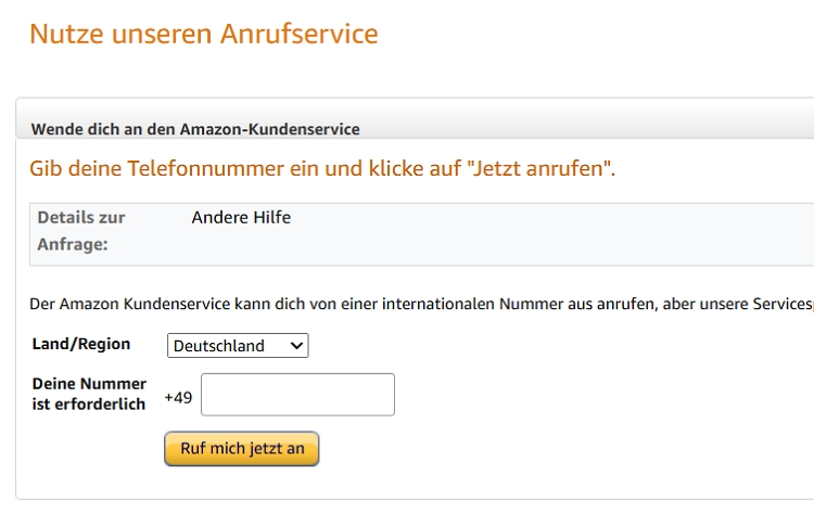 Amazon-Anrufservice nutzen