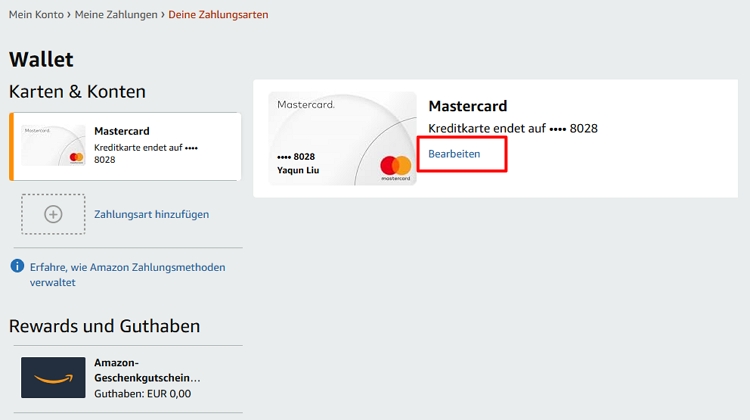 Suchen Sie Ihre gespeicherten Kartendaten