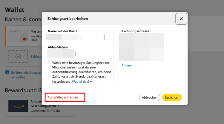 Aus Wallet entfernen
