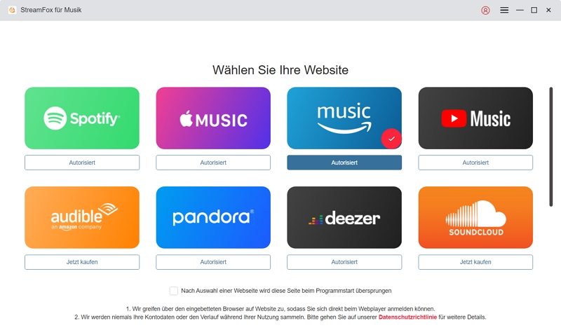 ählen Sie Amazon Music in der Benutzeroberfläche aus
