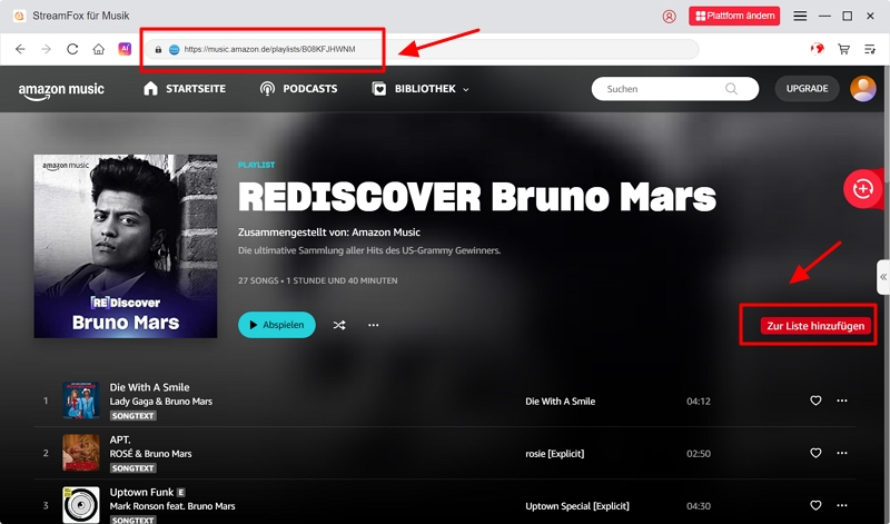  Öffnen Sie den gewünschten Song, das Album
