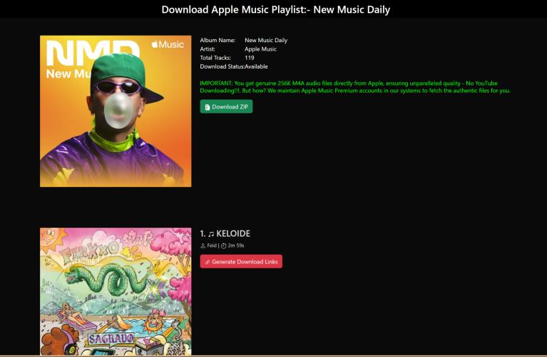 Auf Download-Links generieren klicken | apple music download mp3