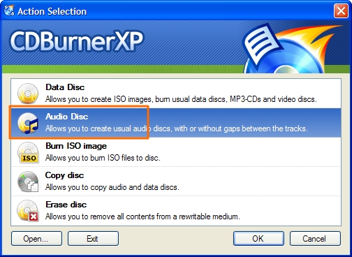 öffnen Sie CDBurnerXP