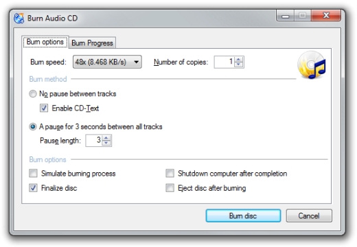 starten Sie den Brennvorgang