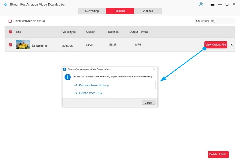 aus dem Verlauf entfernen | Streamfox Amazon Video Downloader – Benutzerhandbuch