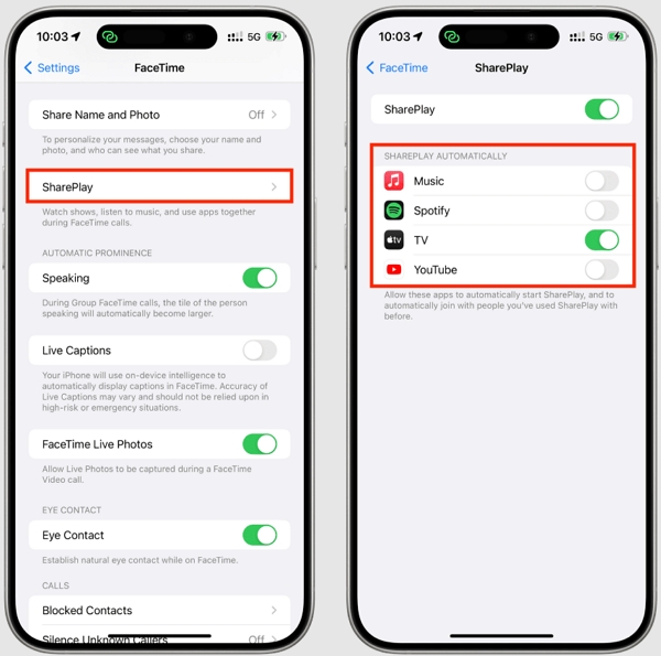 FaceTime SharePlay für Spotify deaktivieren