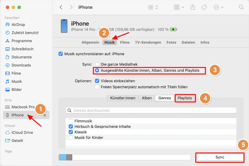 Musik mit Finder auf den iPod nano übertragen