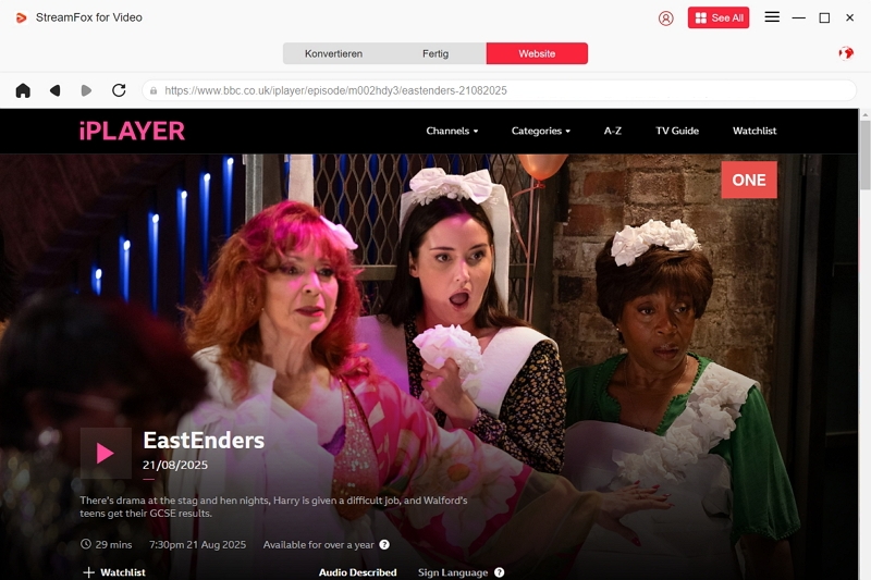 BBC iPlayer Inhalte mit StreamFox Video schauen - URL