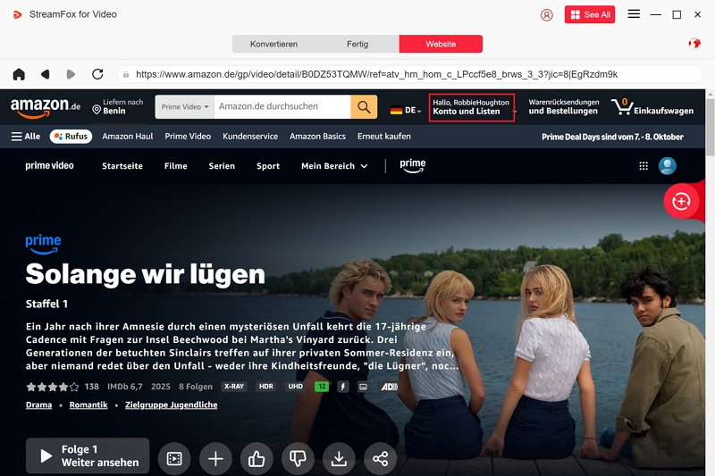 Prime Video mit StreamFox Video offline anschauen - schritt 2