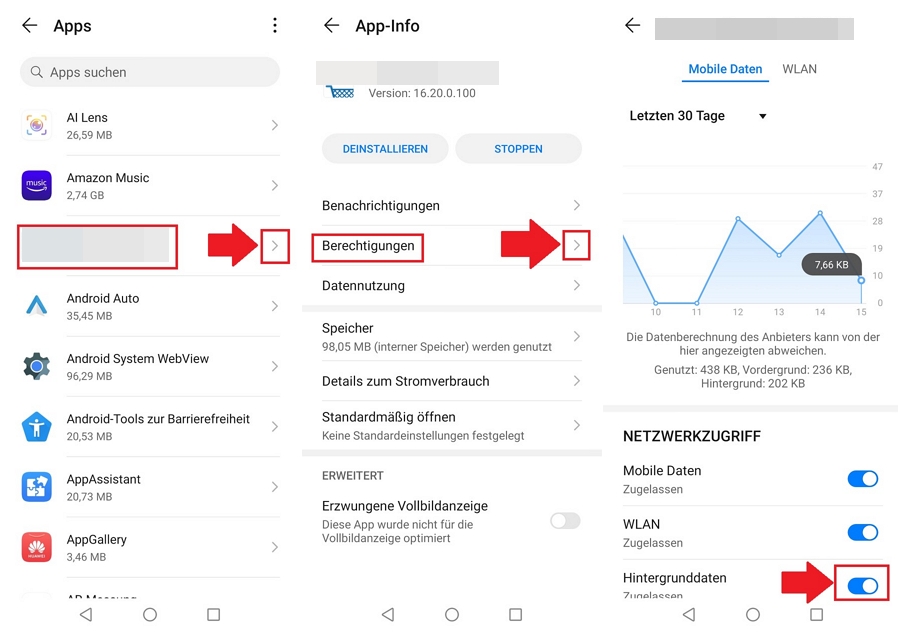 Deaktivieren Sie „Hintergrunddaten“Android