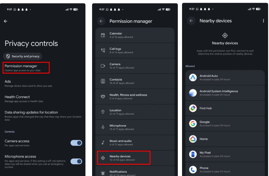 „Geräte in der Nähe“-Berechtigung auf Android deaktivieren
