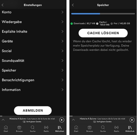 Spotify-Cache leeren android