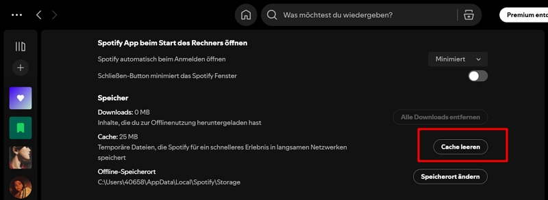 Spotify-Cache leeren