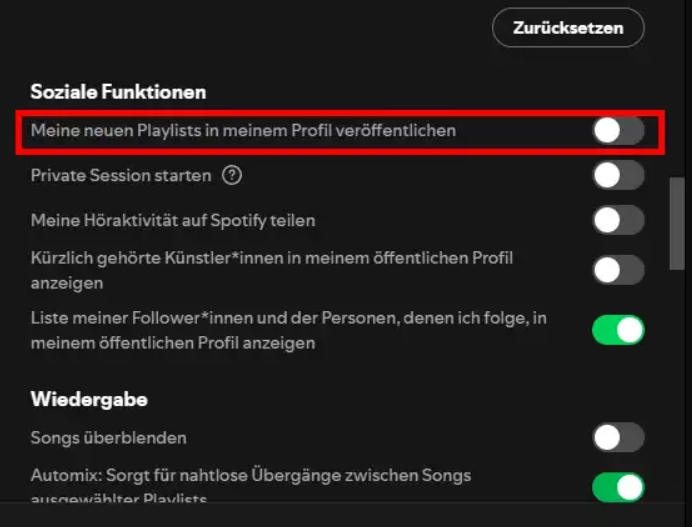 Spotify-Höraktivität verhindern auf computer
