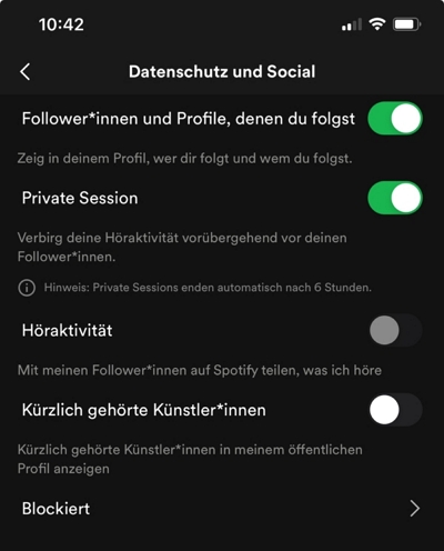 Spotify-Höraktivität verhindern auf smartphone