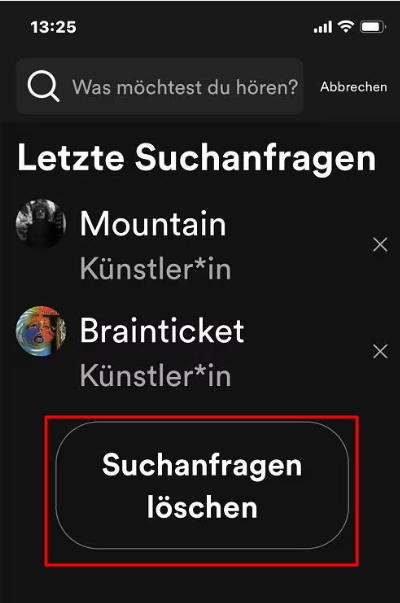  Spotify-Suchverlauf löschen auf smartphone