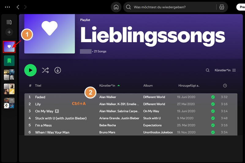 Drücken Sie auf dem PC Ctrl+A