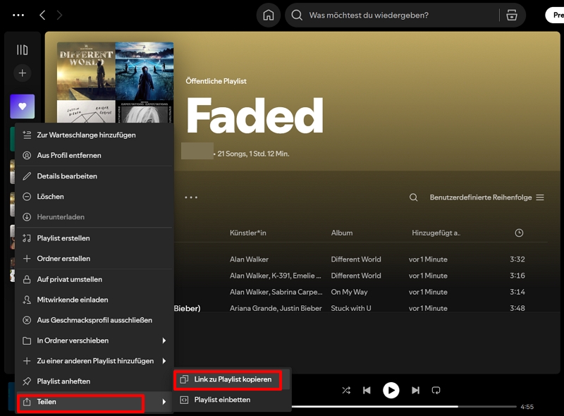 Link zu Playlist kopieren