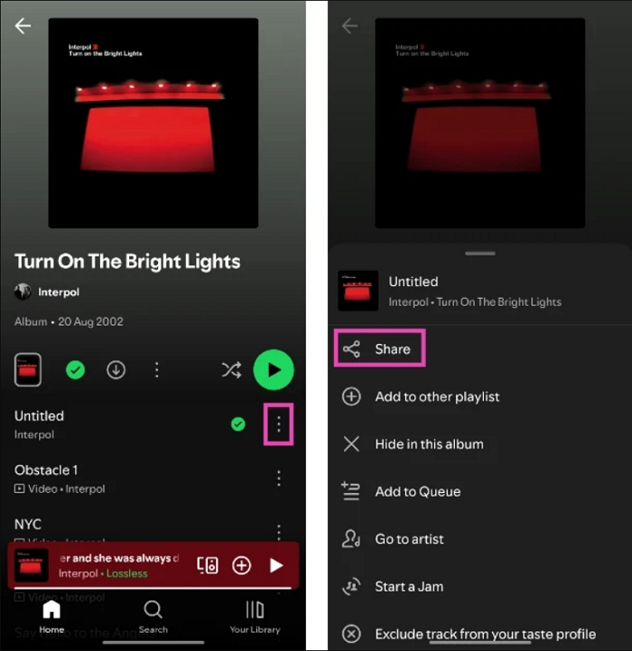 Auf dem Smartphone können Sie nur einzelne Lieblingssongs teilen