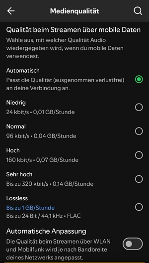 Einstellungen zur Audioqualität 