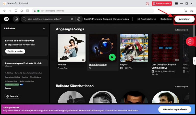 Bei Spotify anmelden | Spotify-Songs auf lokalen MP3-Mac herunterladen