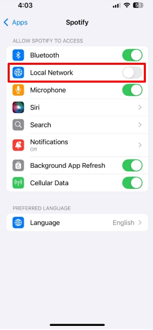Lokalen Netzwerkzugriff für Spotify auf iPhone/iPad deaktivieren