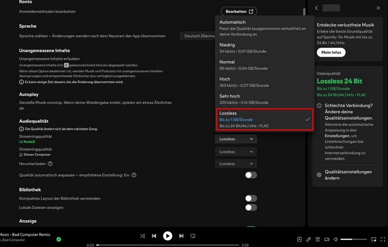 Wie Sie Spotify Lossless auf Ihrem Computer aktivieren