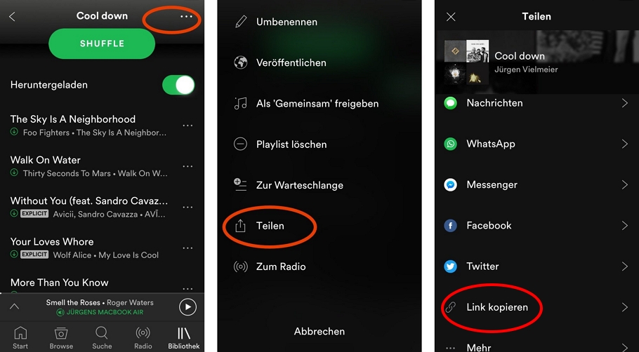 Kopieren Sie den Spotify-Song-Link