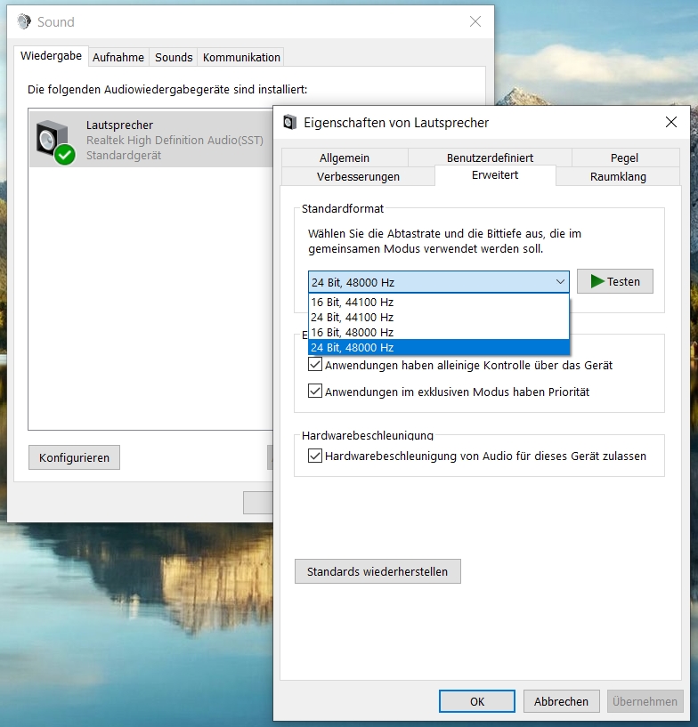 Ändern Sie die Abtastrate Ihr Audio-Ausgabegerät