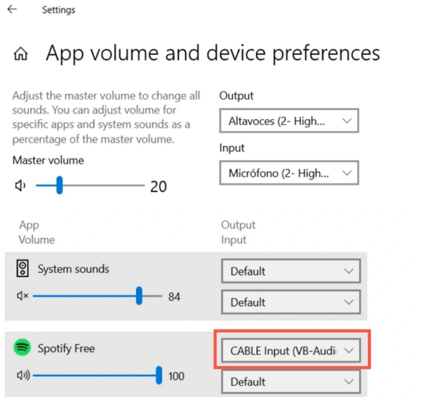 für Spotify das richtige Ausgabegerät ausgewählt ist