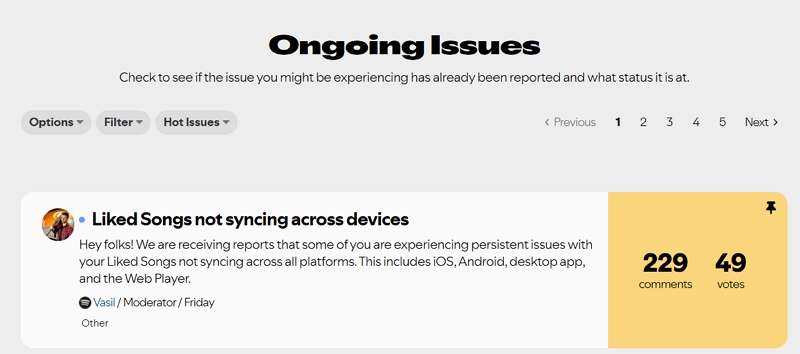 Spotify Ongoing Issues Board überprüfen