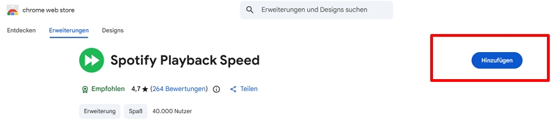Klicken Sie auf Zu Chrome hinzufügen | spotify wiedergabegeschwindigkeit
