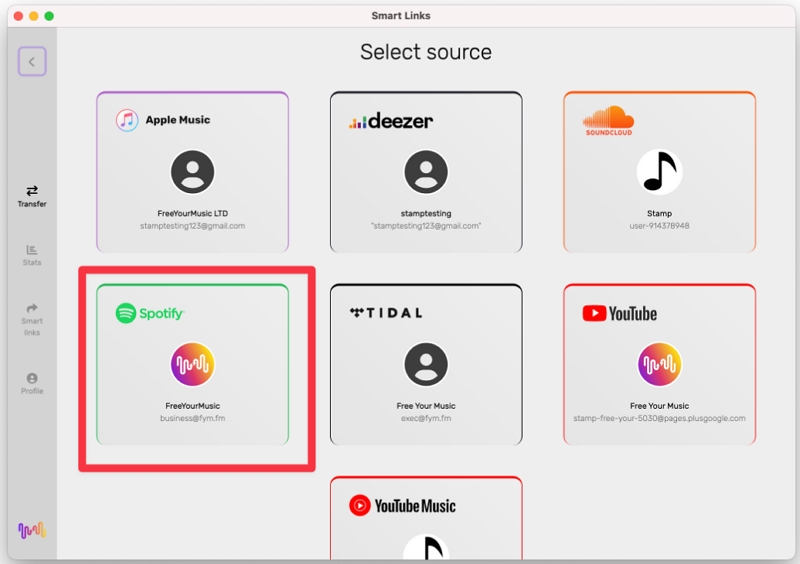 Wählen Sie Spotify als Quellplattform