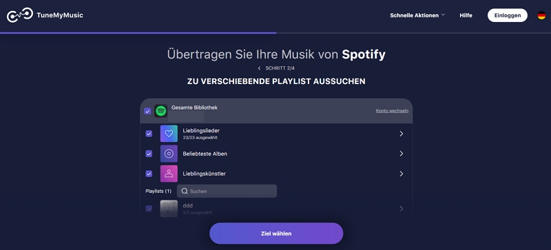 Wählen Sie die Playlist aus