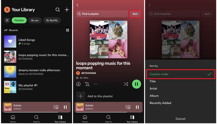 Benutzerdefinierte Reihenfolge android