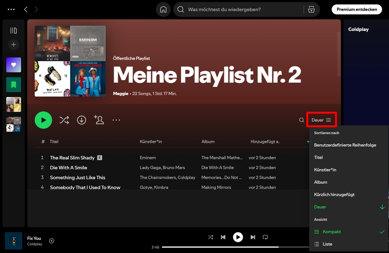 Die Spotify Playlist Reihenfolge ändern (Am Computer) 