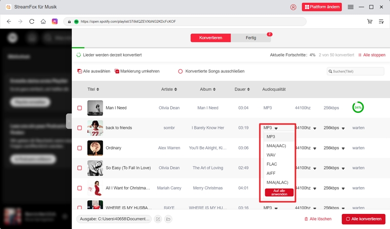Klicken auf Alle StreamFox konvertieren | spotify geschwindigkeit ändern