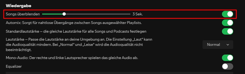 Überlappungsdauer wählen | spotify geschwindigkeit ändern
