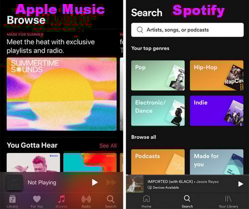apple music vs. spotify-ui-schnittstelle | apple music vs spotify