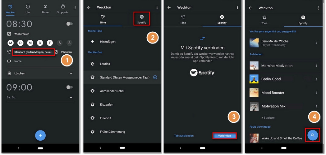 Google-Uhr verwenden, um Spotify als Wecker einzurichten