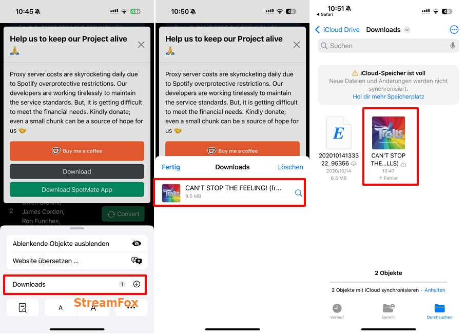Heruntergeladene Lieder finden