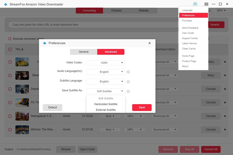 Untertiteloptionen | Streamfox Amazon Video Downloader – Benutzerhandbuch