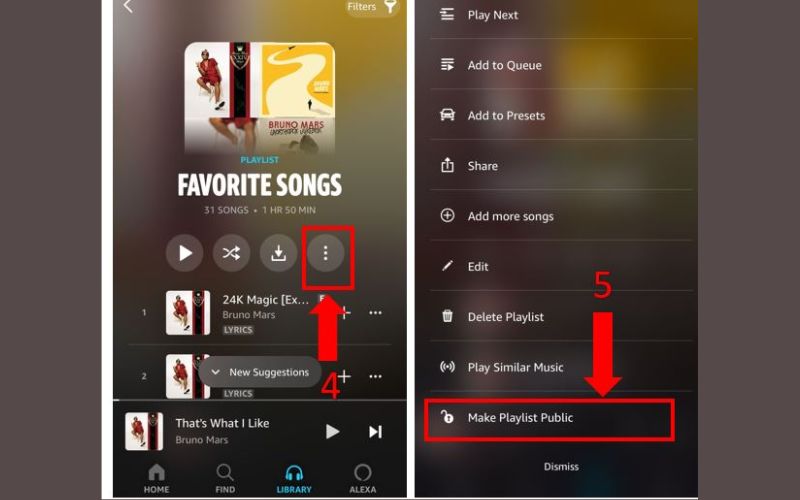 Wählen Sie „Playlist öffentlich machen | Amazon Music-Playlists teilen“