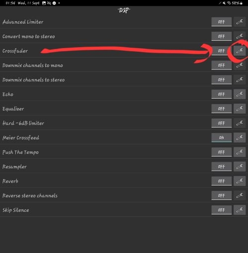 Schraubenschlüssel-Symbol neben Crossfader Foobar2000 | Crossfade-Songs auf Apple Music