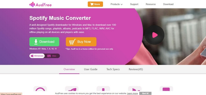 AudiFree Spotify Music Converter | Die besten Spotify-Downloader für Windows und Mac