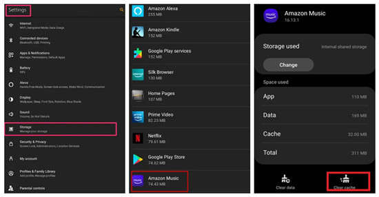 Klicken Sie auf Cache leeren | Alle Downloads von Amazon Music löschen