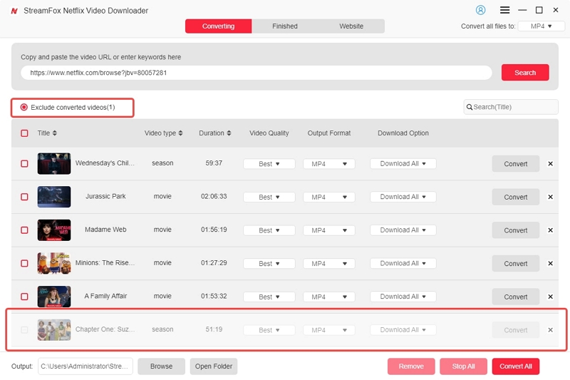 konvertierte Videos ausschließen | StreamFox Netflix Video Downloader Benutzerhandbuch