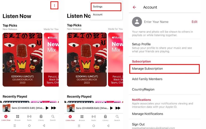 Navigieren Sie zu „Abonnement verwalten | Eine freigegebene Playlist auf Apple Music erstellen“